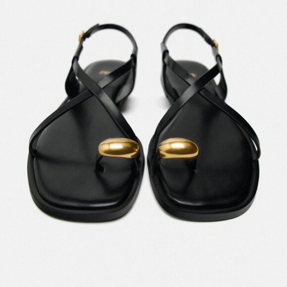 ZARA FLAT STRAPPY SANDALS WITH METAL EMBELLISHMENT - Picture 1 of 5